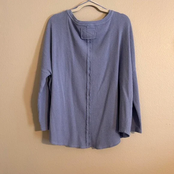 Free People Latte Blues Waffle Knit Oversized Long Sleeve Thermal L - Picture 2 of 5
